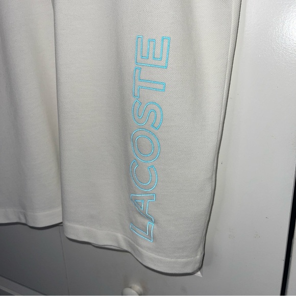 Lacoste Motion Regular Fit Size 4 Medium Reflective Logo Print Pique Polo Cream - Picture 3 of 9
